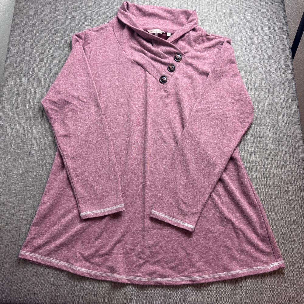 Soft Surroundings Mauve Pink Cowl Neck Button Tunic Top Womens Large 2CV81